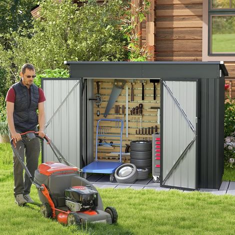 Abri de Jardin Métal 235X117X185CM avec 2 Portes Verrouillable-Loquets Clés Inclus et Fenêtres Résistant aux intempéries Gris 5M³ (1/2)