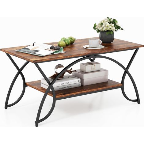 Goplus – Table basse gigogne moderne à 2 niveaux – Plateau imitation marbre – Cadre en métal noir – 100 x 50 x 45 cm – Charge max 70 kg (1/5)