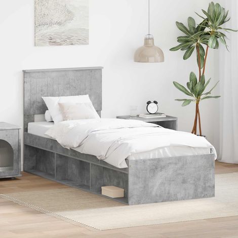 vidaXL Bettrahmen Beton Grau 75 x 190 cm Massives Kiefernholz (1/5)