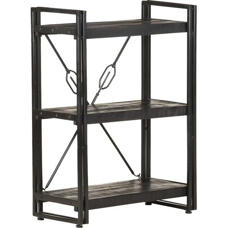 Bibliothèque à 3 niveaux Étagère de Rangement - pour Bureau Salon Chambre Cuisine Noir 60x30x80 cm Bois de manguier BV693413 - BonneVie (1/5)