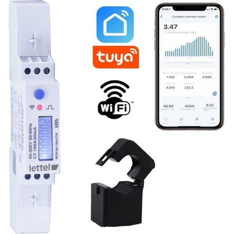 LETTEL - Compteur monophasé multimesure 100A sur TC fourni. Com Wifi et appli smartphone. - MCM1M-1100-CTW (1/2)