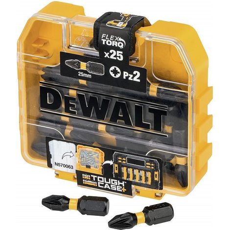 juego de puntas atornilladoras pz2. acero. negro fosfatado. estuche tough case+. longitud 25mm - dewalt