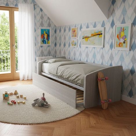 Divano letto singolo con secondo letto estraibile – Design funzionale - Rovere rock