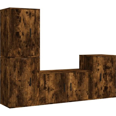 Maison Exclusive - 4-tlg. TV-Schrank-Set Räuchereiche Holzwerksto