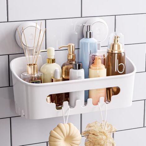 1 Pcs Sturdy Shower Caddy with Suction Cup, Removable No-Drilling Storage Basket for Shampoo and Toiletries, Kitchen Bathroom Bedroom Organizer (1/5)