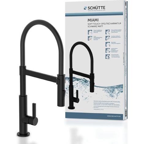 79147 Miami Rubinetto da cucina 360° con tubo flessibile Soft Touch, miscelatore monocomando con doccetta estraibile magnetica, estensibile per lavello, nero opaco (1/5)
