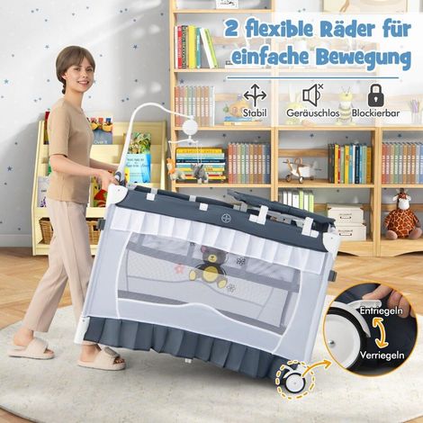 Sommeil et change réunis, lit parapluie bébé 4 en 1 avec moustiquaire, matelas et roulettes, jusqu'à 36 mois (1/5)