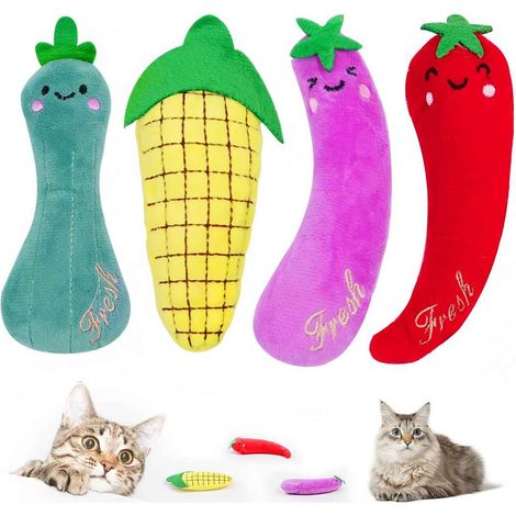 Jouet à l'herbe à chat, lot de 4 légumes à mâcher, jouet dentaire et interactif pour chats d'intérieur (1/5)