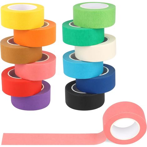 Ruban De Masquage - 12 Rouleaux - Papier Multicolore - Adhésif Répositionnable - Loisirs Créatifs École Bureau - 25mm x 13m (1/5)