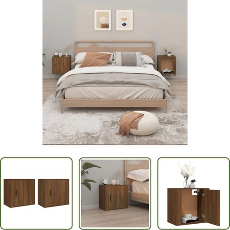 vidaXL Holz Nachttisch -  Wand-Nachttische 2 Stk. Braun Eichen-Optik 50x30x47 cm (1/5)