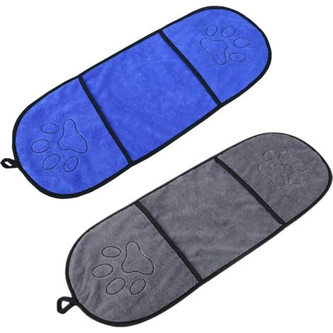 2 Pièces Serviette Chien 65 x 23 CM, Serviette pour Chien Doux Séchage Rapide Microfibre, Serviete Chien Super Absorbante pour Animaux pour Chats, Chiens ou Autres Petits Animaux,(Gris+Bleu) (1/5)