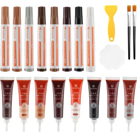 Kit de Réparation pour Stratifié, 8 Couleurs Pâte de Réparation pour La Restauration de Meubles en Bois, Réparation de Rayures, Fissures et Décolorations sur Les Surfaces en Bois (1/5)