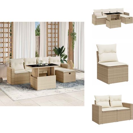 6-tlg. Garten-Sofagarnitur mit Kissen Beige Poly Rattan - Garten Sofagarnitur - Garten Sofagarnituren - Outdoor Sofagarnitur - Sofagarnitur Terrasse (1/5)