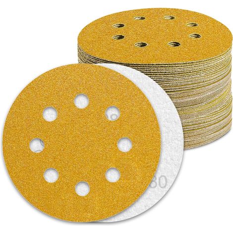 Disque Poncage 125mm Grain 80 Papier Poncer 100pcs Disques Abrasif pour Ponceuse Excentrique Papier de Verre