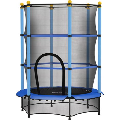 HOMCOM Trampolino Elastico per Bambini 3-10 Anni e Rete di Sicurezza Ø140cm Blu
