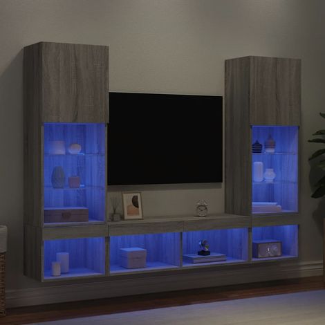 5-tlg. Wohnwand mit LED-Beleuchtung Grau Sonoma Holzwerkstoff (1/5)