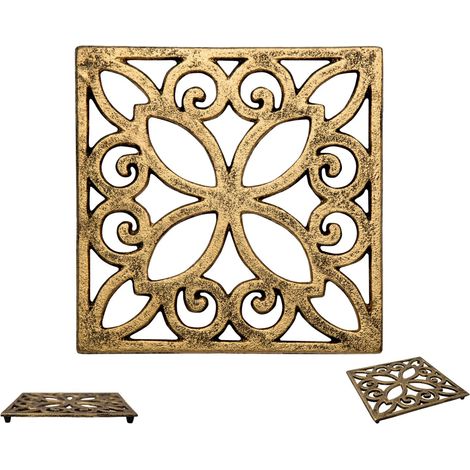 Dessous de Plat en Fonte décoratif pour Table de Cuisine ou de Salle à Manger Carre avec Motif Vintage - avec Chevilles en Caoutchouc/Pieds - Métal recyclé - Vintage, Design Rustique (1/5)