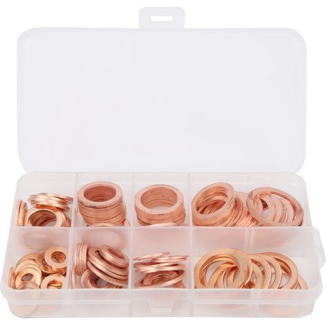 120 rondelles professionnelles en cuivre rouge, kit d'assemblage de joints métalliques et fixations (1/5)