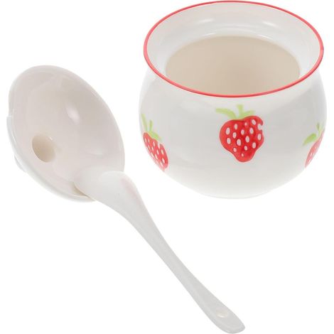 Pot à épices en céramique avec cuillère intégrée (rouge) (1/5)