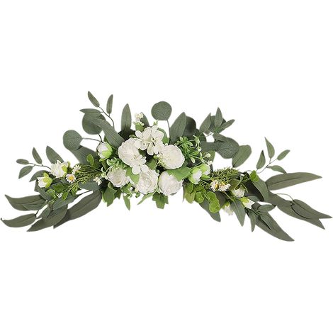 Weidenblatt-Pfingstrosenbogen – Weiß (ohne Beleuchtung) – Frühlings-/Sommerhochzeitsdekoration – Kunstpflanzen, Seidenblumen, Bogen für Hochzeitsfotoshootings im Wohnzimmer oder zu Hause (1/2)