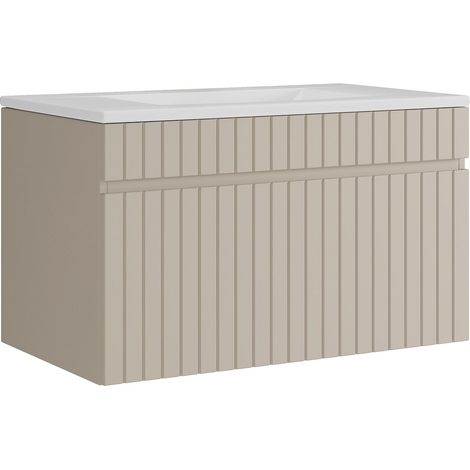 Meuble de salle de bain suspendu strié beige avec vasque à encastrer - 80 cm - SATARA