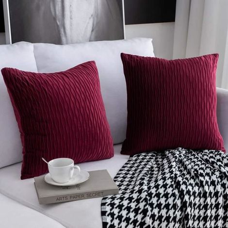 Housses de Coussin - Velours - 45x45 cm - Vin Rouge - 2 pièces (1/4)