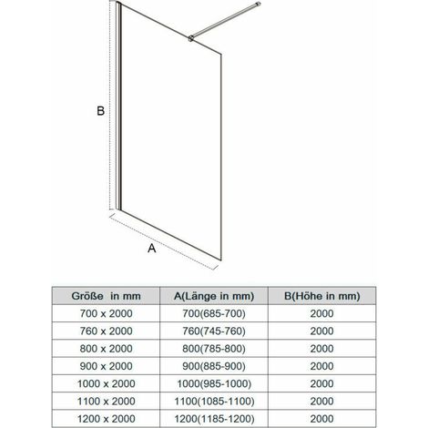 SONNI 110x200cm Walk in Paroi de douche, NANO ESG 8mm, Paroi de douche en verre avec stabilisateur