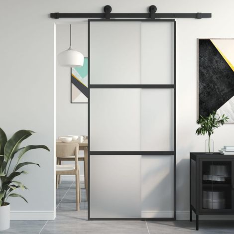 Vidaxl – Porte coulissante noire 90x205 cm en verre trempé – Cadre en aluminium robuste – Coulissement silencieux – Design moderne