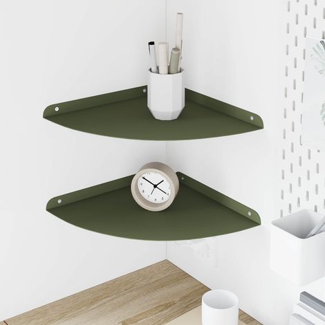 vidaXL Mensola Galleggiante per Angolo 2 pz Verde oliva 30 x 30 x 2 cm