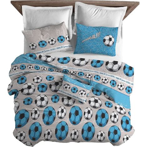 Copripiumino parure sacco e federa 100% cotone singolo matrimoniale Linea Calcio Singolo - Azzurro (1/3)