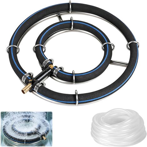 Aérateur De Bassin, Anneau D'aération De 25cm pour Bassins Double Cadre en Acier Inoxydable Diffuseur D'oxygène pour Bassin à Poissons avec Tuyau d'air De 5M Tube De 8mm De Diamètre (1/5)