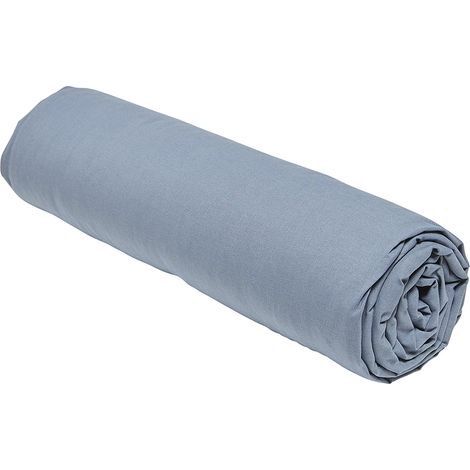 Drap housse 100% coton 90x190 bonnet 23 cm ESSENTIAL Bleu Denim (1/4)