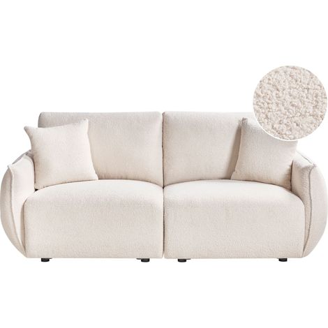 Modular 2 Seater Sofa Off-White Boucle Upholstery Two Piece Sectional Sofa Modern Minimalistic Style Living Room MESNALI (1/5)