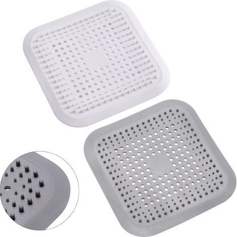 Silikon-Duschschutz mit Saugnäpfen, Spülbecken-Sieb, Abflussabdeckung, Universalfilter für Bad, Badewanne und Küche (weiß und grau) (1/5)
