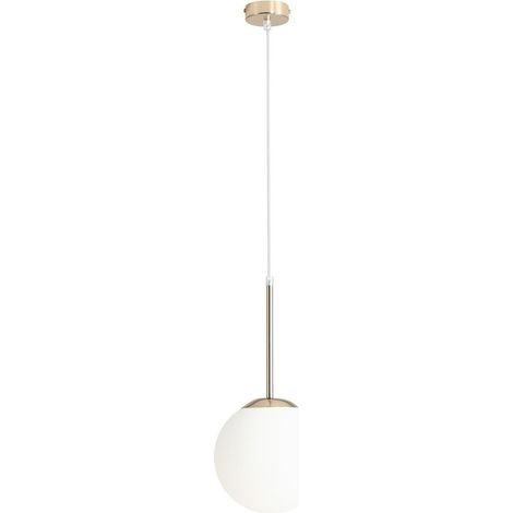 Hängeleuchte Metall Glas B: 20 cm H: max. 200 cm in Gold Weiß E27 rund Kugel Schirm Modern