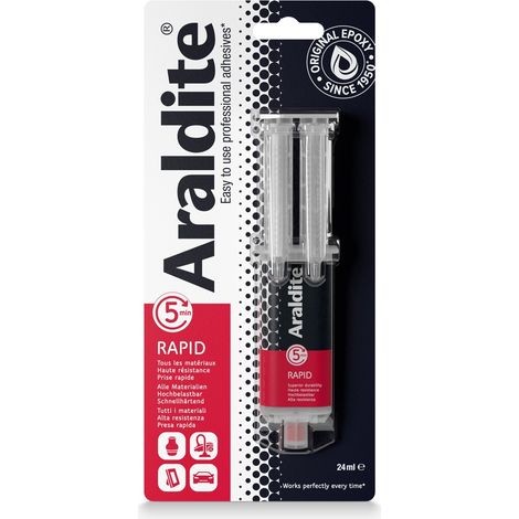 Colle epoxy rapide 24ml – Haute résistance aux chocs et vibrations – Prise rapide en 5 minutes – Pour bois dur et béton armé – Araldite (1/3)