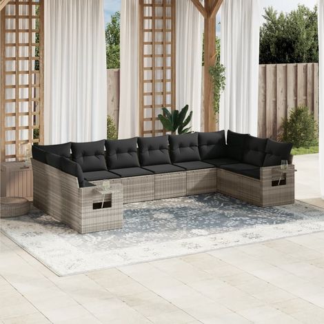 Set sofás jardín 10 pzas con cojines ratán sintético gris claro vidaXL (1/3)