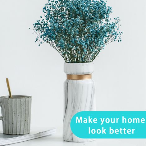 Vase en céramique blanche, motif marbre imprimé par transfert d'eau, idéal pour la chambre, le salon, un café, un restaurant ou un bureau. (1/5)