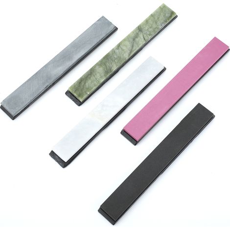 Lot de 5 pierres à aiguiser 800-10000 grains avec socle – Pierre naturelle colorée pour affûtage couteaux précis et professionnel (1/5)