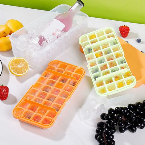 Eiswürfelform mit 36 Fächern, Eiswürfelbereiter, Eiswürfelbox für Zuhause mit Deckel, Silikon-Eiswürfelform zum Aufdrücken, grün. (1/5)