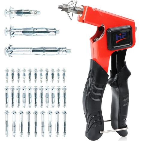 Mounting Pliers Hollow Body Dowel Mounting Kit with 34 Metal Dowels Screws in 3 Sizes Ideal for Hollow Walls, Plasterboard, Wood Chips (1/5)