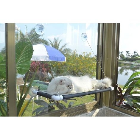 Rebord de fenêtre pliable sans fil pour chat, hamac pour chat, convient aux fenêtres et aux murs, avec 4 ventouses, cadre (1/2)