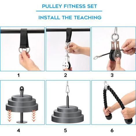 Ensemble poulies câble maison 2m réglable 8pièces 360° silencieuse traction haut/bas charge élevée triceps biceps (1/5)