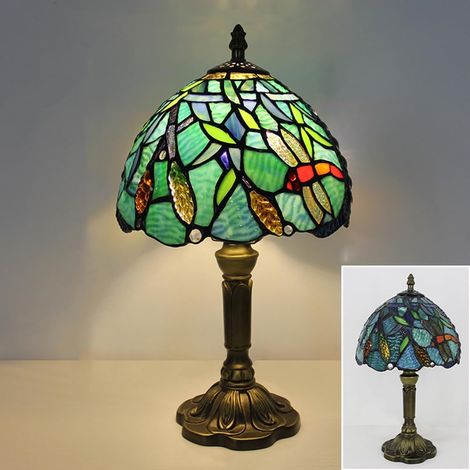 Lampe en vitrail décorative vintage, lampe de chevet pour chambre à coucher, salon et bureau, E27 20 cm Libellule de blé (1/5)