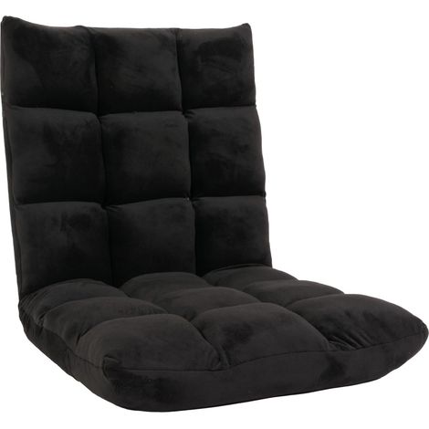 [NUNCA USADO] Sillón de suelo HHG-904, sillón de suelo reclinable 6 posiciones de reclinación, estructura robusta terciopelo, negro (1/5)