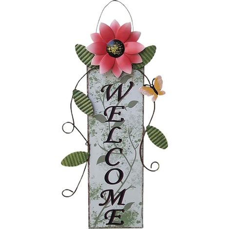 Panneau de bienvenue en fer forgé avec tournesol, décoration murale, métal, jardin extérieur (1/4)
