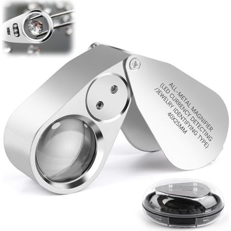 40X Loupe Bijoutier, Loupe de Poche en Acier Inoxydable, Métal avec Loupe à lumière LED, pour Diamants, Bijoux, Pièces de Monnaie, Identification de Bijoux, Reconnaissance de Monnaie (1/5)