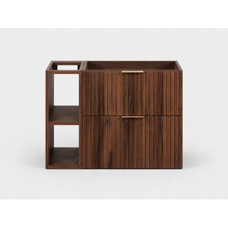 Meuble sous vasque suspendu FLOW 80 cm noyer foncé avec étagère (1/5)