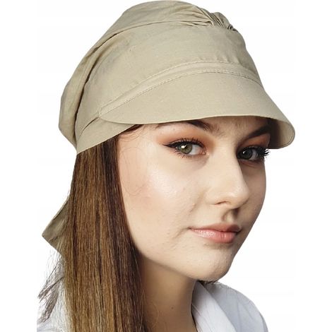 Beigefarbener Tess-Schal mit Visier 269, Turban ohne Muster, auch nach Chemotherapie
