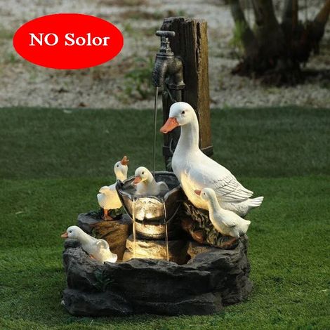 (Option A) Fontaine de jardin solaire en résine en forme de canard et d'écureuil avec éclairage LED, pour terrasse ou jardin extérieur. Décoration de jardin simulée. (1/5)